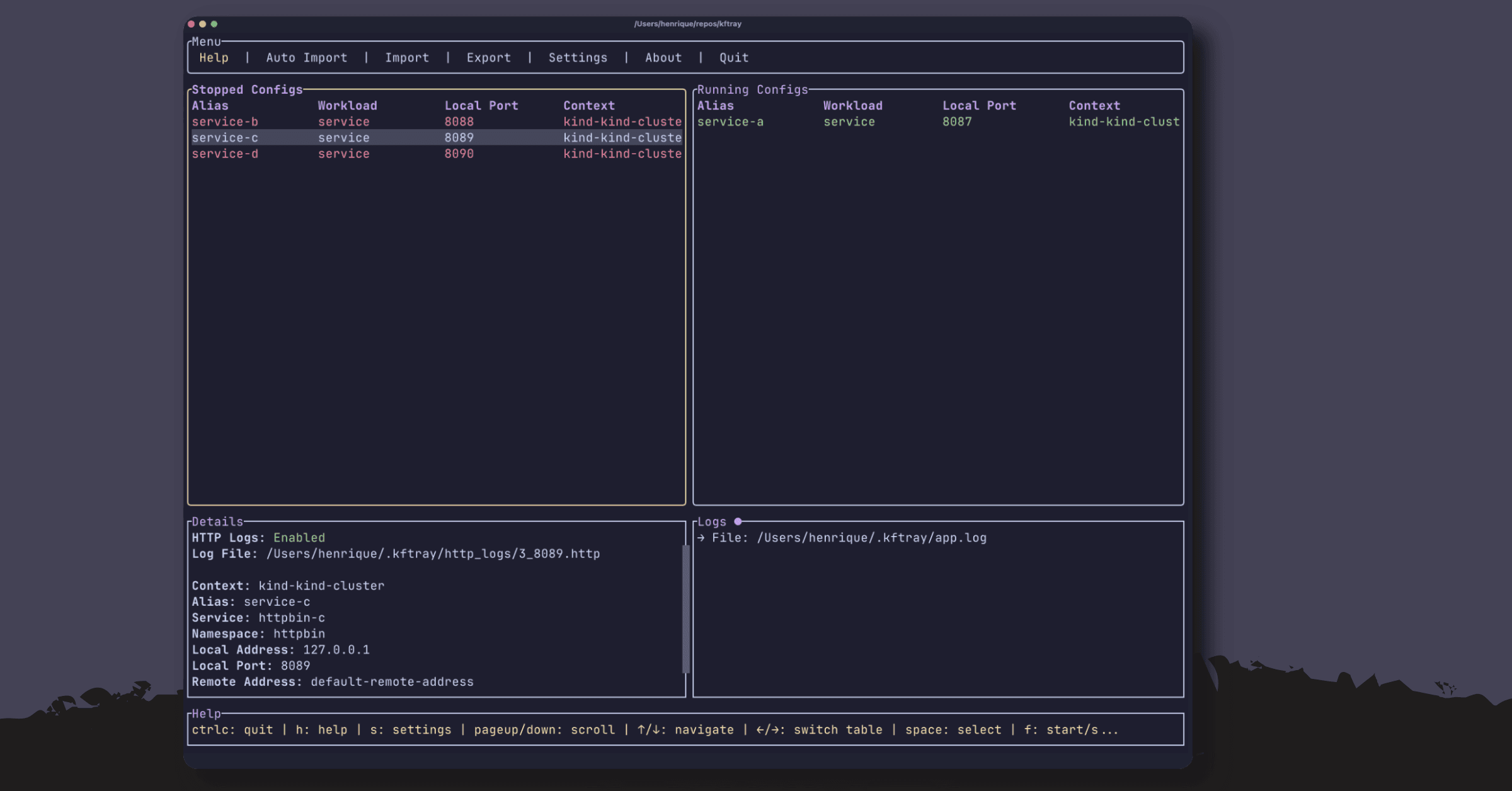 kftui - A better way to manage kubectl port-forwards