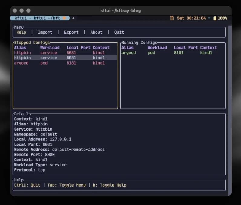 kftui — Terminal UI for Port Forwarding